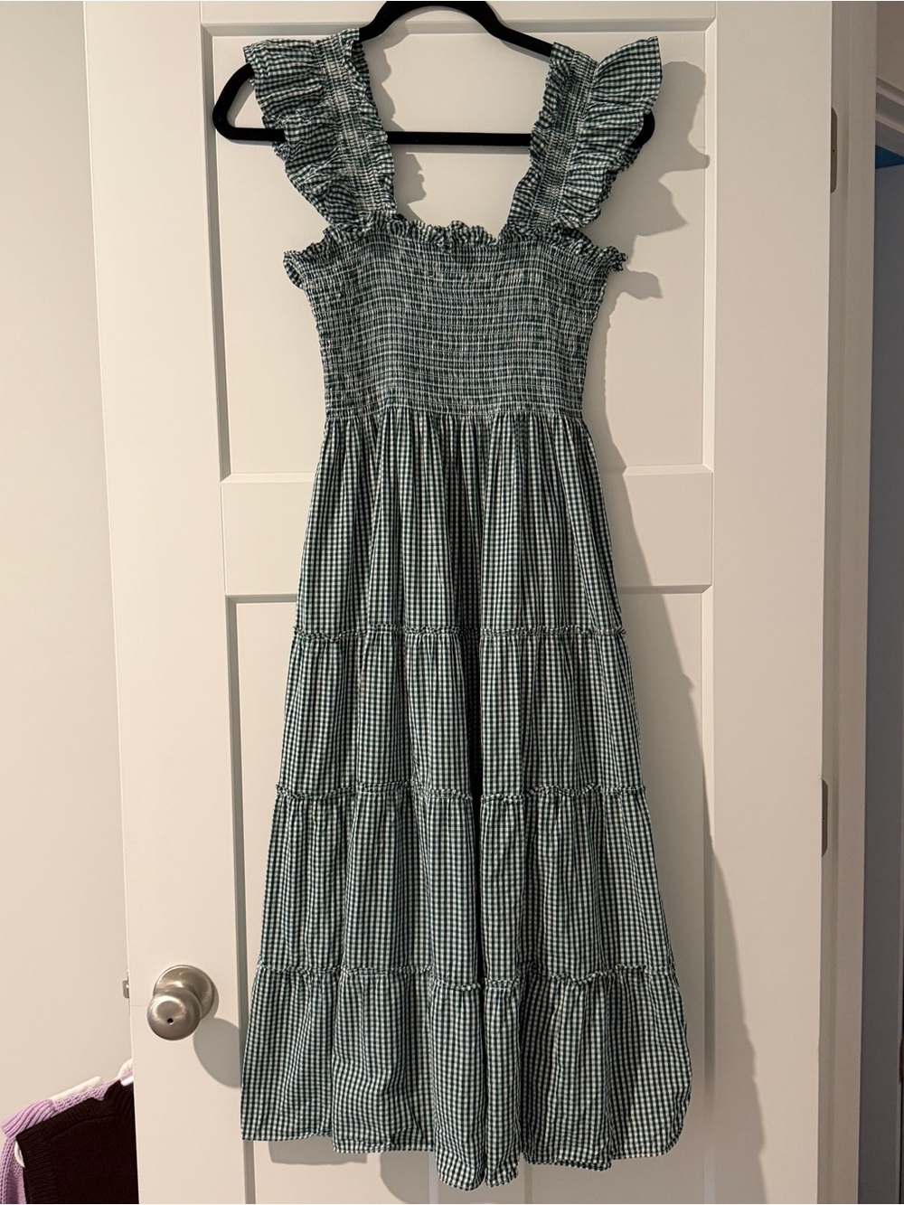 Hill House Green Gingham Smocked Ruffle-Strap Dress